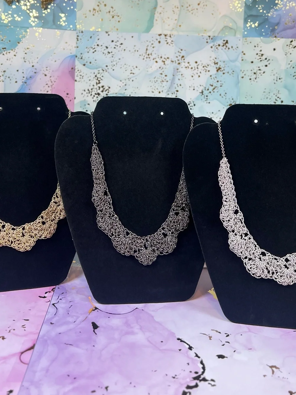 Silver Beaded Crochet Necklace - Women Jewelry